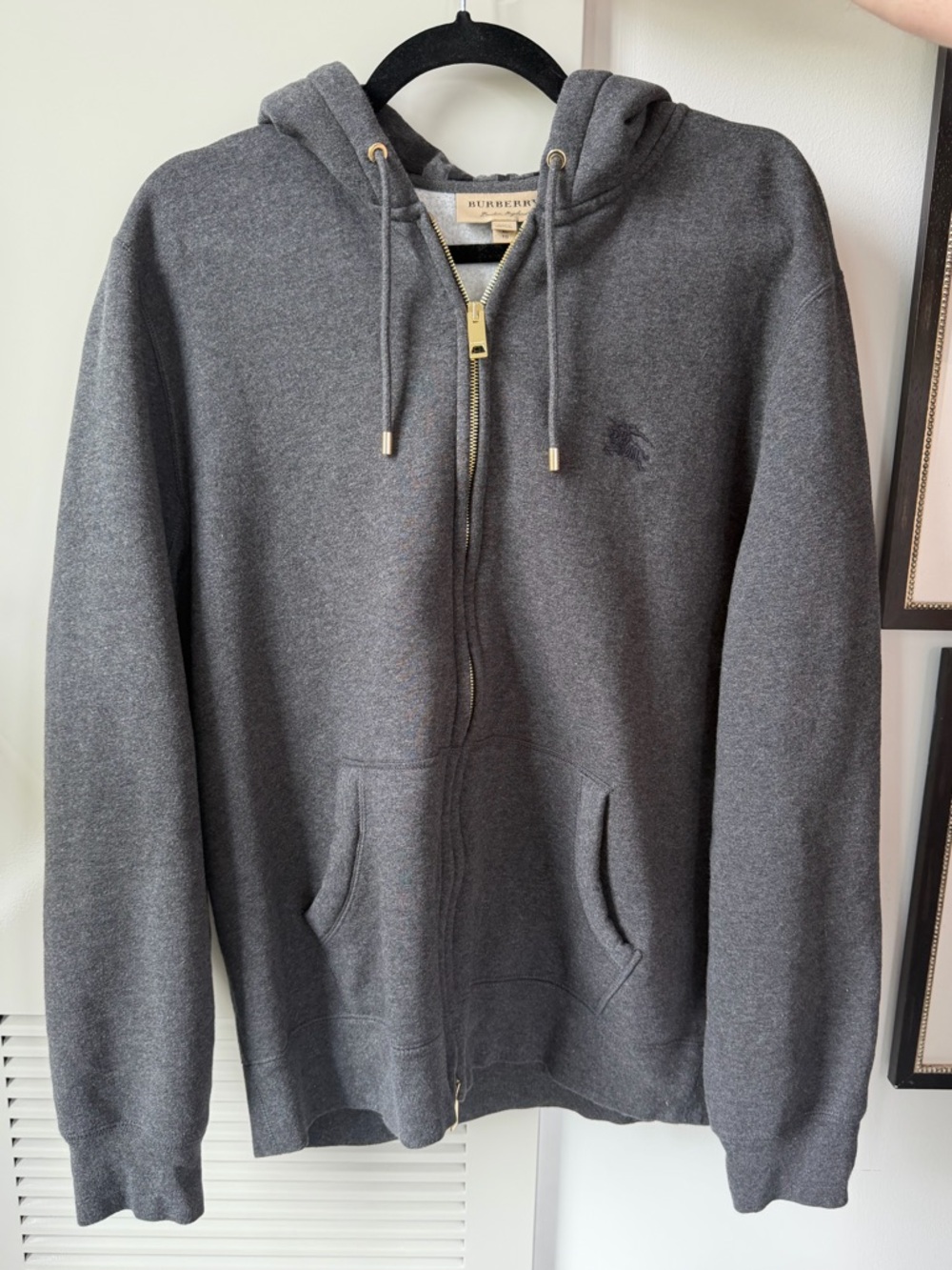 Burberry Men's Charcoal Gray Full-Zip Hooded Sweater